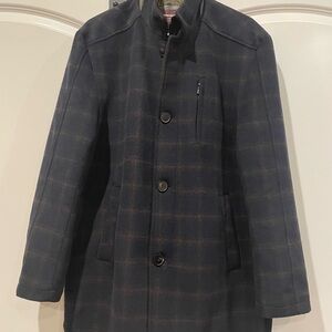 Johnston & Murphy Upton Navy Plaid Car Coat Pea Coat Size Medium